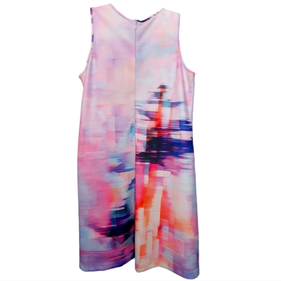 Julia Jordan Pink Abstract Colorful Mesh Shift Pocket Dress Women's Plus Size 14 - Picture 2 of 9